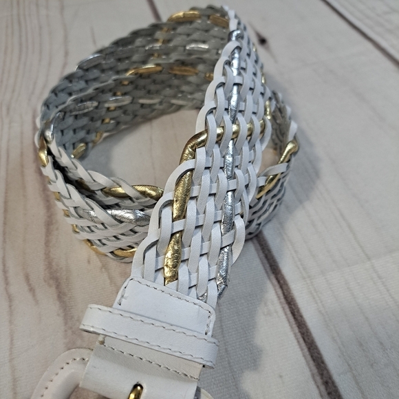ADR Woven White Gold Silver Tone Belt Size Med Large - Picture 2 of 4